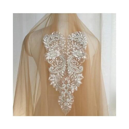 New Luxury Silver Beaded European Pattern Embroidery Wedding Veil Lace