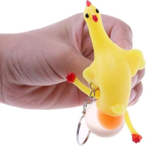 Novelty Halloween Funny Gadgets Toys Vent Chicken Whole Egg Laying Hens Crowded Stress Ball Key chain Kids Toys Fun Stress Ball