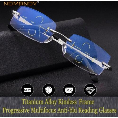 2019 New Nomanov = Progressive Multifocal Reading Glasses Rimless Diamond Cut For Edges See Near And Far Top 0 Add +0.75 To +3