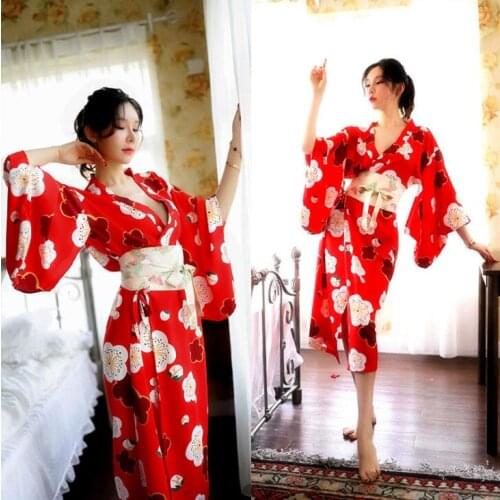 Print Coat Japanese Sexy Kimono Chiffon Cardigan Woman Uniform Long Outer Garment
