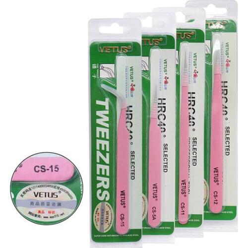 VETUS High Precision Pink Eyebrow Tweezers Anti-static Stainless Steel Tweezer Professional for Volumn Eyelash Extension Makeup