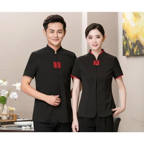 Western Restaurant Waiter Work Wear Short Sleeve Waiter Tops Hot Pot Catering Restaurant Hotel Chef Uniform Coffee Shop Clothing