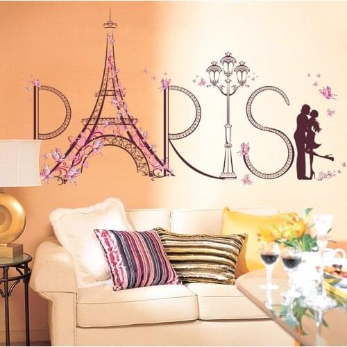 Romantic Paris Eiffel Tower Butterfly Wall Sticker Vinyl Diy Girl Room Decoration Art Removable Wall Sticker For Home Decor