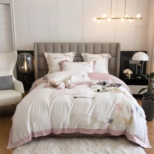 Luxury 100S Egyptian Cotton Princess Bedding Set Butterfly Embroidery Duvet Cover Set Quilt Cover Bed Comforter Set Fitted Sheet