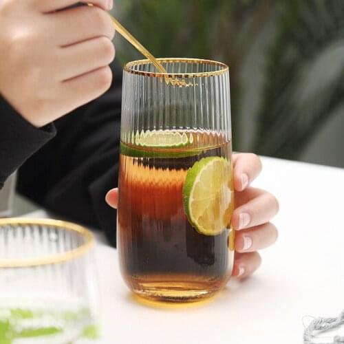 Gold Inlay Edge Glass Cup Coffee Milk Tea Cup Whiskey Stemless Wine Glass Cup Water Glasses Simple Juice Cup