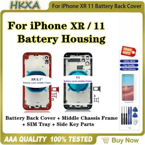 For iPhone XR 11 Battery Back Cover + Middle Chassis Frame + SIM Tray + Side Key Parts Rear Housing Case Assembly For iPhone 11