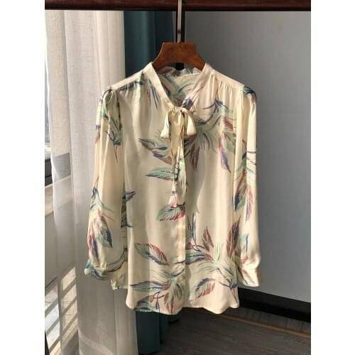 Butterfly Flying Shirt Lazy Floral Print Lace-up Bow 3/4 Sleeve Shirt