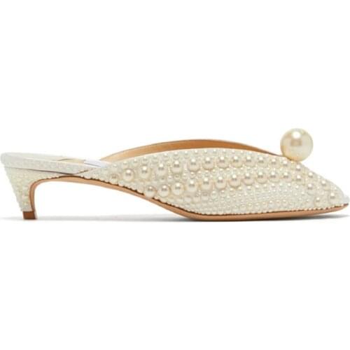 2021 Summer Women Sandals Fashion High Quality Sandals Leather Pearl Vacation Women Shoes Round Toe Thin Heels Zapatos De Mujer