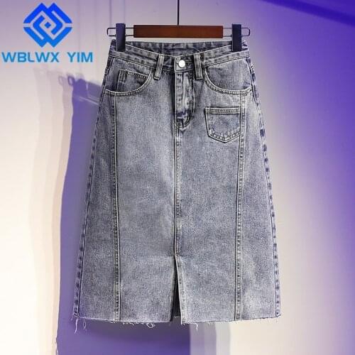 Summer Women Plus size 5XL Denim Skirt Fashion Pocket High Waist Middle Length Jeans Skirts Female Loose Casual A-Line Skirt