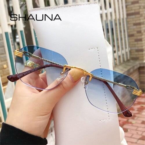 SHAUNA Retro Punk Metal Oval Rimless Sunglasses Women Fashion Clear Ocean Gradient Lens Sun Glasses Men Shades UV400