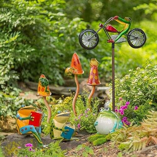 1pc Frog Shaped Garden Decoration Windmill Metal and Iron Arts and Crafts Ornaments Garden Stake Outdoor Decoration