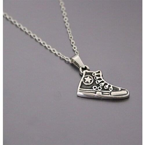 1pc New DIY Stamped Sports Shoes Shaped Stainless Steel Custom Necklace Vintage Sports Necklace Geeks Men Women Jewelry Making
