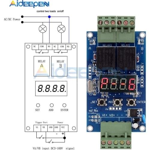 12V Dual Programmable Time Relay Module Relay PLC Board Cycle Delay Timer Module 2 Voltage Detection Control