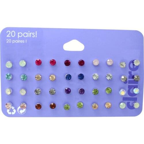 20 Pairs/set Fashion Colorful Color Rhinestone Stud Earrings Set For Women Girls Trendy Cubic Zircon Earrings Jewelry Party Gift