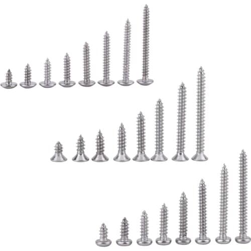200Pcs/Set M3 Screws Wood Screw Stainless Steel SS304 Self-tapping Pan/Flat/Truss Head Screws Fastener Hardware Tools