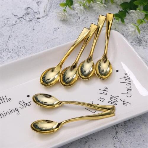24PCS Plastic Disposable Golden Mini Spoon Set Plastic Imitate Metal Flatware for Barbecue Party Picnic