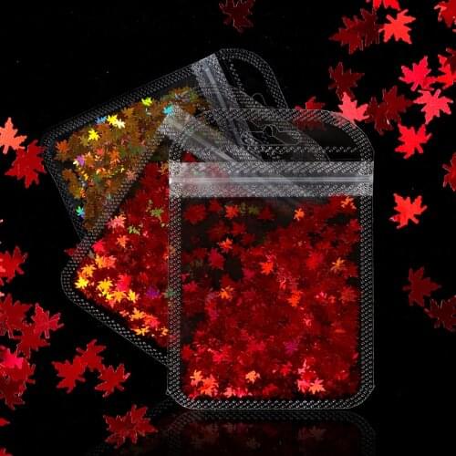 3pcs Holographic Maple leaf Nail Art Glitter Flakes Sparkly Sequins Nails Accessories Charms DIY French Polish Manicure Supplies