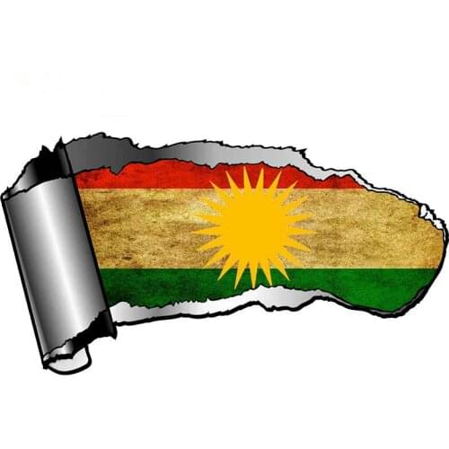 3D Ripped Open Gash Torn Metal Design with Kurdistan National Flag Motif External Vinyl Car Sticker DIY PVC Auto Accessories