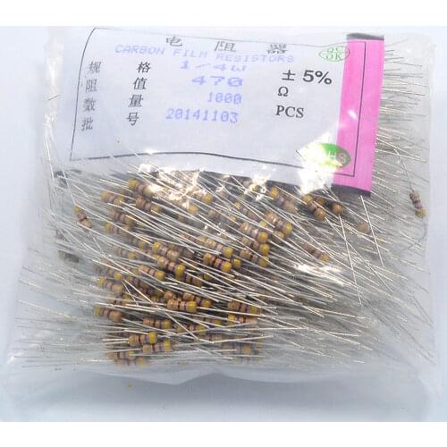 500pcs 470 Ohm Resistors 1/4W Ideal for DC 12V LEDs 470R 5% Carbon Film resistor
