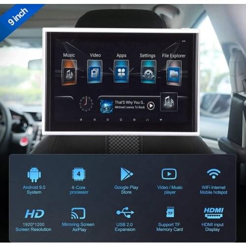 Android 9.0 Universal Headrest 9 Inch Car Monitor Video Player for Car TV Touch Screen Support 4K 1080P Headset WiFi/Bluetooth