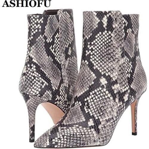 ASHIOFU New Handmade Womens High Heel Boots Elegant Party Prom Dress Ankle Boots Pointy Sexy Club Evening Fashion Boots Shoes