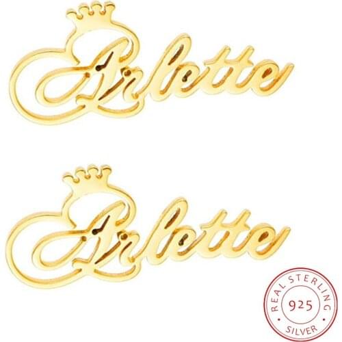 AurolaCo 925 Sterling Silver Custom Name Earrings with Crown Customized Stud Earring Gifts For Best Friend Girls
