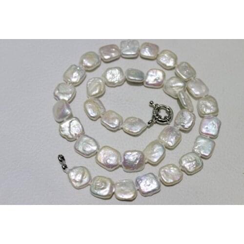 Free Shipping >>>>>Fresh water pearl necklace Square shape white 11mm 17.5INCH Metal clasp