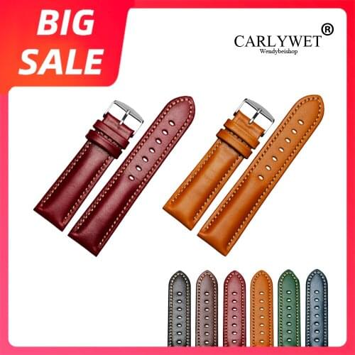 CARLYWET 18 20 22mm Top Luxury Handmade Leather VINTAGE Black Wrist Watch Band Strap Belt For CITIZEN Omega Rolex Tag Heuer
