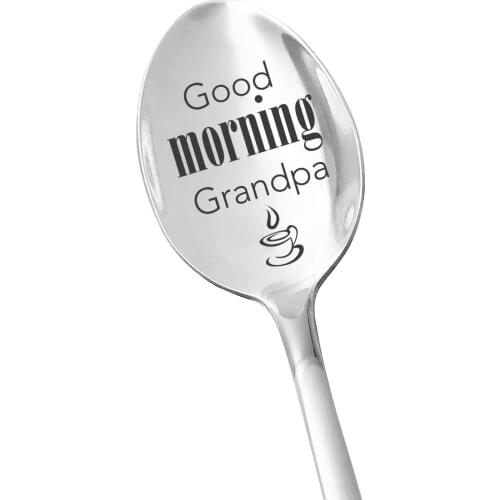 Chillake Best Grandpa Gifts - Good Morning Grandpa - Ice Cream Lover Stainless Steel Engraved Spoon -Funny Gift for Fathers Day