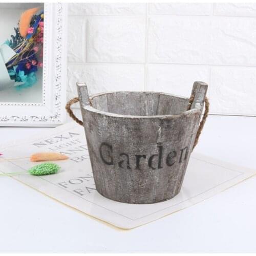 Rustic Wooden Succulent Pots Planters / Flowers Buckets Planter Round/ Oval Planter Imitation Flower Pot Garden Supplies