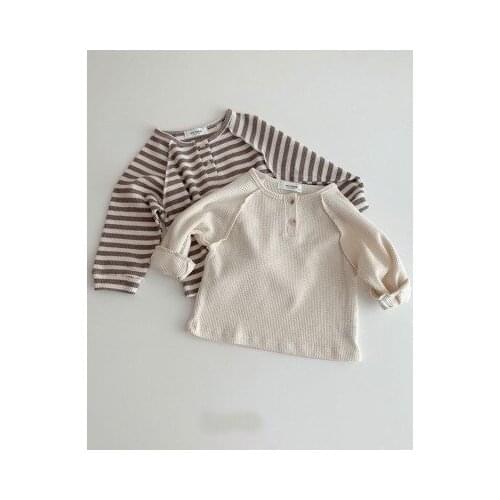 Korean Baby Simple T-shirt Baby Boys and Girls Loose Casual Striped T Shirt 2020 Autumn New Toddler Girl Casual Pullovers Tees