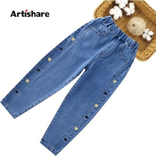 Jeans For Girls Heart Pattern Childrens Jeans For Girl Spring Autumn Jeans For Kids Casual Style Clothes For Girls 6 8 10 12 14