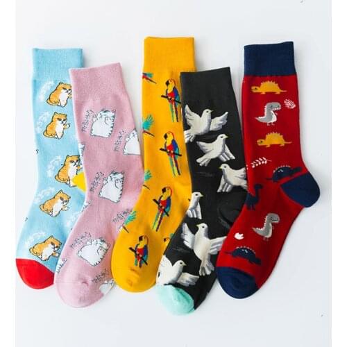 Cotton socks peace bird animal man colorful art socks women sock funny Fashion couple personality hip-hop skateboard sport sock