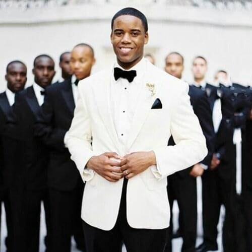 Custom Made Ivory Men Suits For Wedding Formal Groom Tuxedos Bridegroom Wear Slim Fit Man Blazers 2pieces Costume Homme Mariage