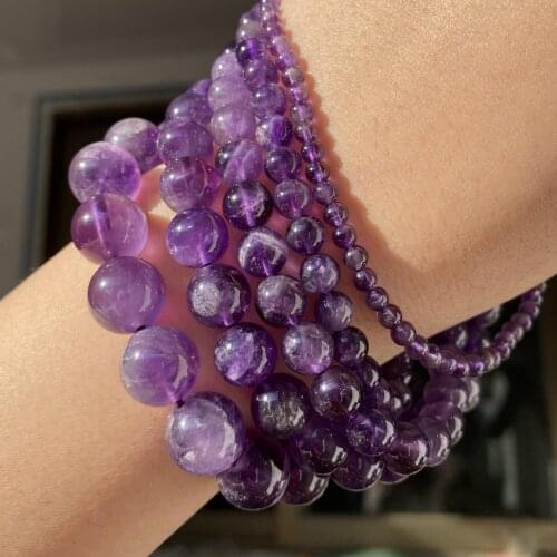 Natural Stone Amethyst Round Beads For Jewelry Making Diy Handmade Bracelet Charm Accessories 3-12 mm 15'' Wholesale