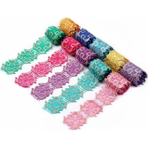 2yards/Lot Mlaey Golden Lace Trim Embroid Lace Fabric DIY Craft&Sewing Dress Clothing Accessories High Quality 02