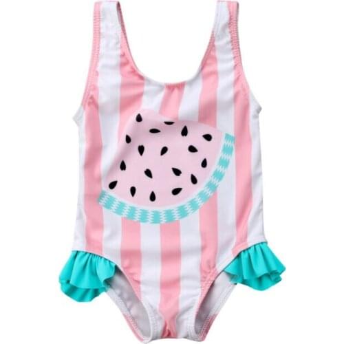 Cute Toddler Baby Girls Watermelon Swimsuit Swimwear Ruffles Summer Fashion Infant Girls Swimming One-piece Bikini Pink