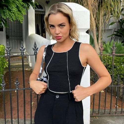 2021 Fashion Patchwork Punk Tank Tops Women Sleeveless Stitching Rib Knit Slim Fit Crop Tops Sexy Summer Vest Shirts Streetwear