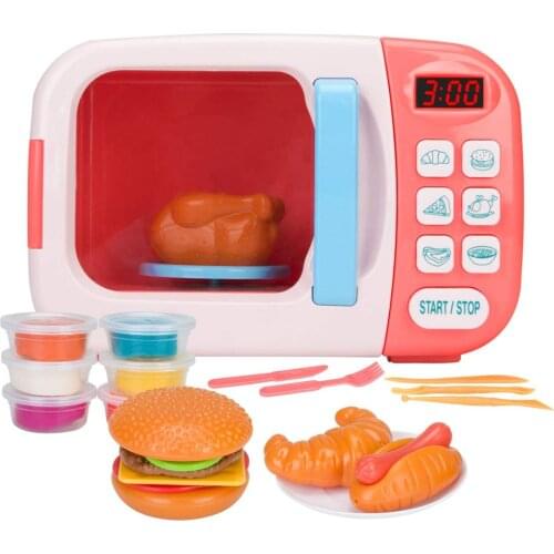 Microwave Kitchen Play Set with Pretend Play Fake Food for Kids,Electronic Pretend Play Oven Toy Set with Play Food toy
