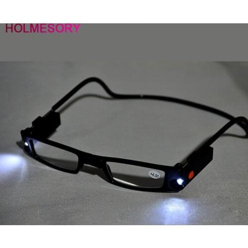 Multi-functional LED light magnetic Glasses folding neck reading glasses Men Women hang Magnet reading glasses elderly reader