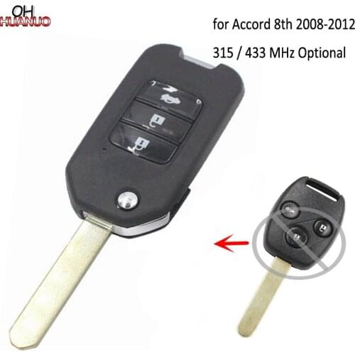 Upgraded Flip Remote Car Key Fob 3 Button 315/433MHz Optional ID46 Chip for Honda Accord 8th Generation 2008-2012