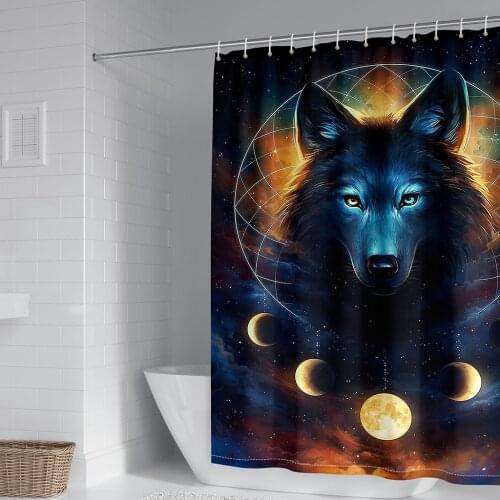 Fashion wolf shower curtain wild animal bath curtain bathroom partition screen washable curtain with hook Home curtain
