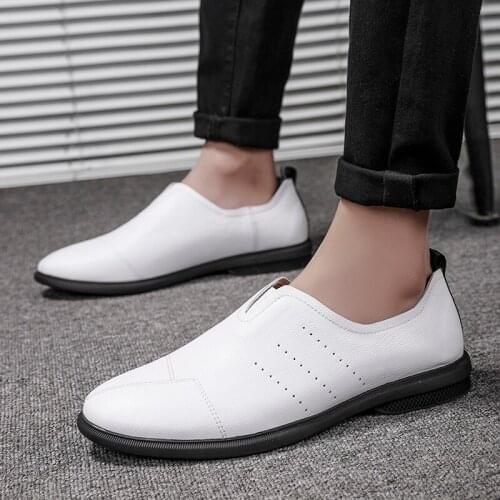 Man New Fashion First Layer Cowhide Casual Shoes Hombre Geniune Leather Business Loafer Moccasins Male Soft Comfy Boat Sneakers
