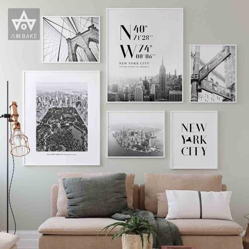 New York Landscape Wall Art Canvas Painting NYC Brooklyn Posters And Prints Black White Poster Wall Pictures For Living Room