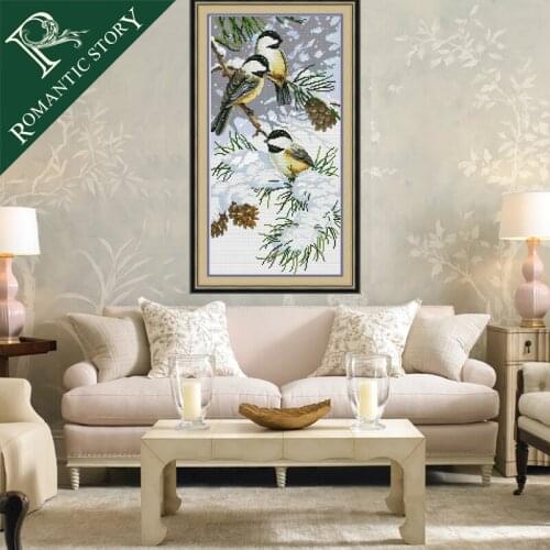 Romantic Story Chinese Style Winter Sparrow Painting Home Decoration Cross Stitch Needlework DMC Cross-Stitch Embroidery Kits