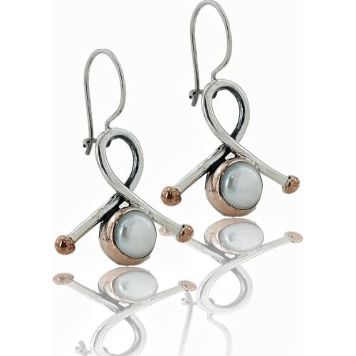 Natural Pearl Cubic Zirconia Hand Production Design 925 Silver Earrings