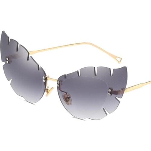 Big leaf cats eye Vintage Sunglass Brand Designer female pink glasses rimless oversized cat eye sunglasses women mirror points