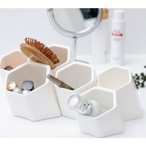Korean simple multifunctional hexagonal stationery storage box wall mounted shelf student desktop plastic creative pen holder