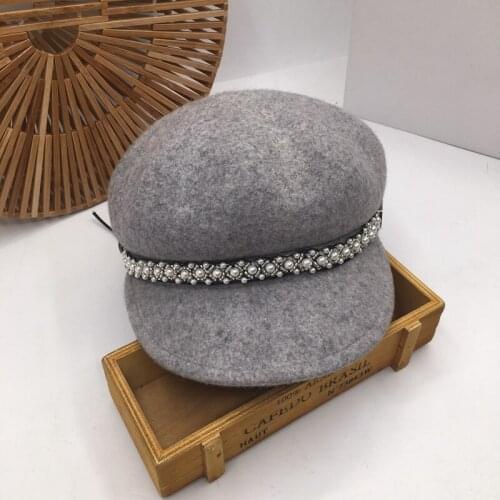 Japanese octagonal cap restoring ancient ways is han edition wool? Elegant pearl cap fashion the newsboy cap beret female