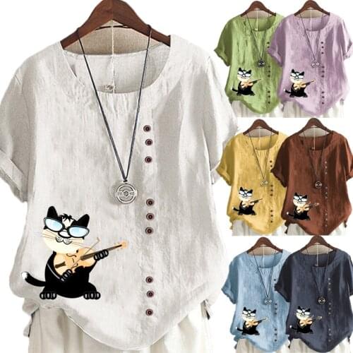 WOMEN Summer Fashion Printing Graphic Tee Shirt Elegent Round Neck Loose Casual Short Sleeve Plus Size Ladies Tops Blouses